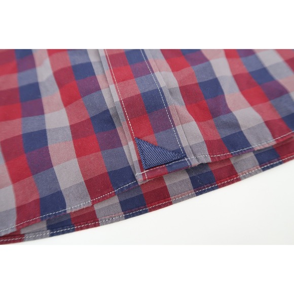 UNTUCKit Mens XL Slim Red Navy Checks Gingham Button Front Wrinkle Free Shirt - Picture 4 of 10